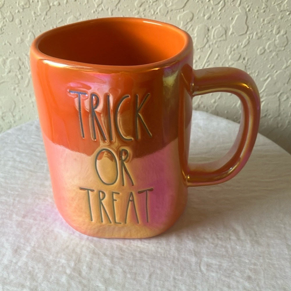 Rae Dunn: Iridescent Orange & Pink Halloween Trick or Treat Mug- Coffee/Mug
